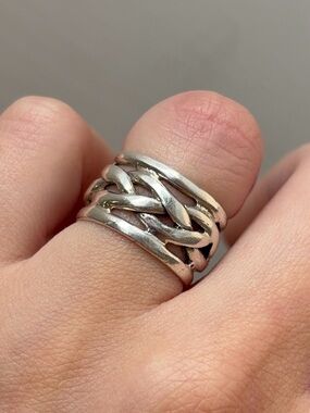 Sterling Silver Chunky Woven Braided Cigar Band Ring